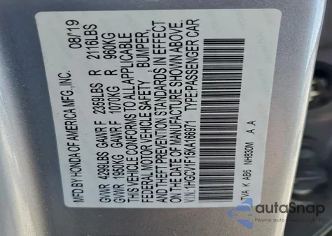 2019 Honda Accord Lx z USA, uszkodzony, nr VIN 1HGCV1F15KA166971